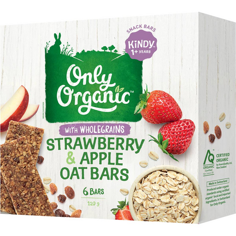 Only Organic Strawberry & Apple Oat Bars With Wholegrains 6 Pack