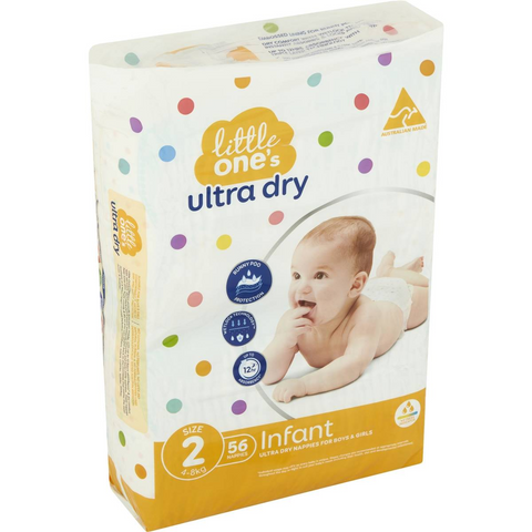 Little One's Size 2 Ultra Dry Nappies Infant 4-8kg Boys & Girls 56 Pack