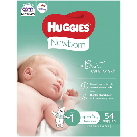 Huggies Newborn Nappies Size 1 (up To 5kg) 54 Pack