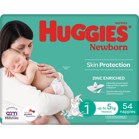 Huggies Newborn Nappies Size 1 (up To 5kg) 54 Pack