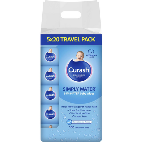 Curash Baby Care Simply Water Travel Baby Wipes 100 Pack