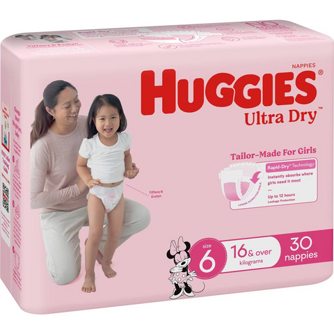 Huggies Ultra Dry Nappies Girls Size 6 (16kg+) 30 Pack