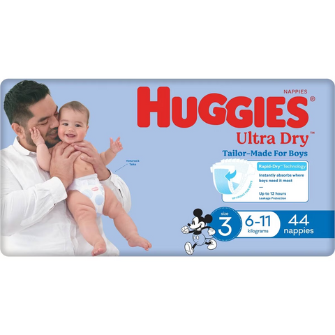 Huggies Ultra Dry Nappies Boys Size 3 (6-11kg) 44 Pack