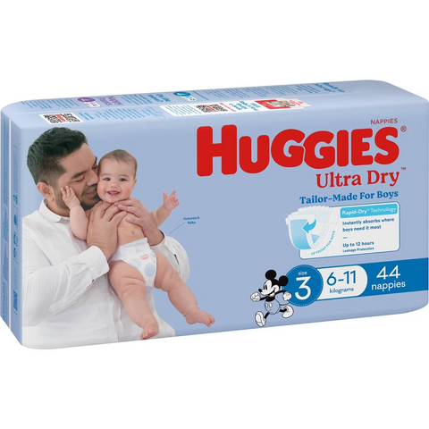 Huggies Ultra Dry Nappies Boys Size 3 (6-11kg) 44 Pack