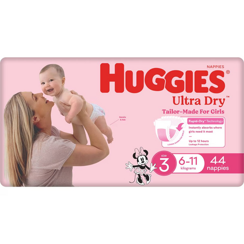 Huggies Ultra Dry Nappies Girls Size 3 (6-11kg) 44 Pack