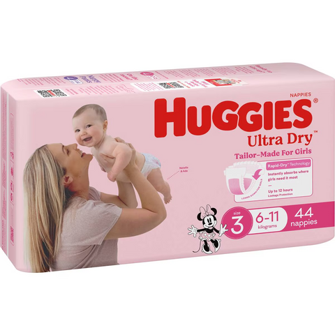 Huggies Ultra Dry Nappies Girls Size 3 (6-11kg) 44 Pack