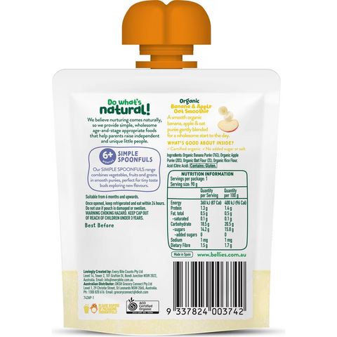 Little Bellies Organic Banana & Apple Oat Smoothie Baby Food Pouch