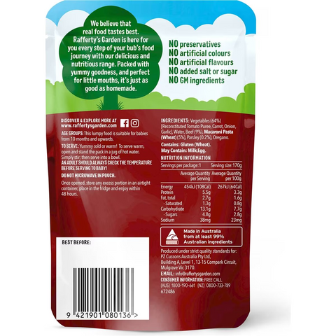 Rafferty's Garden Baby Food Pouch Beef Bolognese & Macaroni 10+