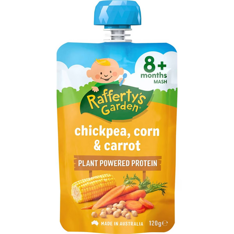 Rafferty's Garden Baby Food Pouch Chickpea, Corn & Carrot Protein 8+ Months