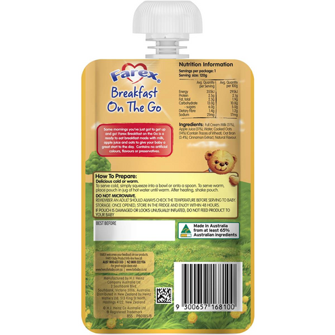 Farex Breakfast On The Go Creamy Baby Food Porridge 6+ Months 120g