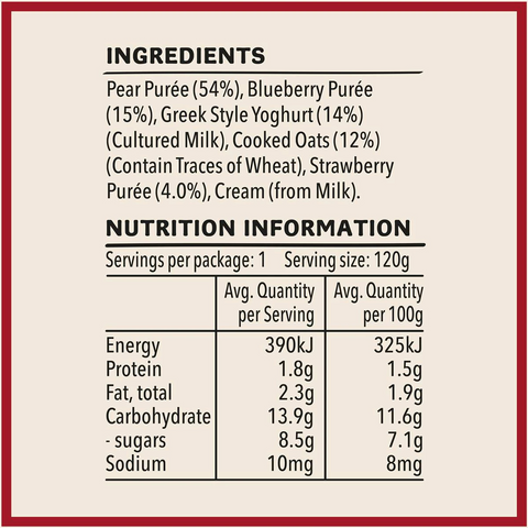 Heinz Smoothie Pear, Berry, Oat, Greek Yoghurt Baby Food 8+ M 120g