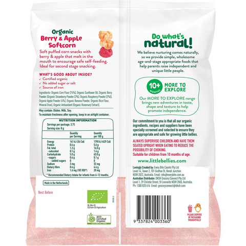 Little Bellies Organic Berry & Apple Softcorn 30g