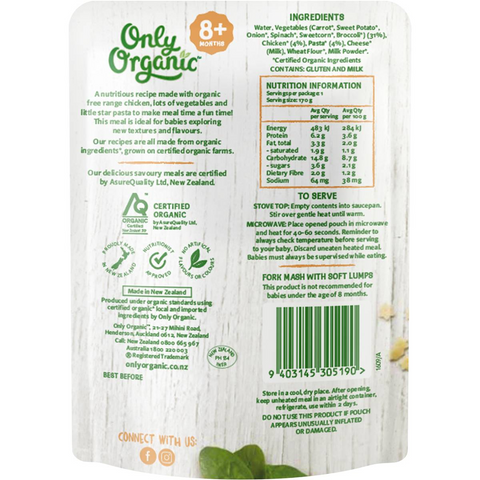 Only Organic Chicken Vegetables & Star Pasta 170g