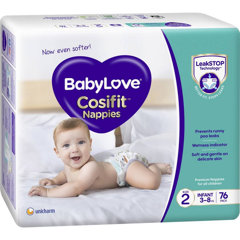 Babylove Cosifit Infant Nappies Size 2 (3-8kg) 76 Pack