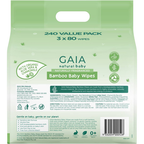 Gaia Baby Wipes 240 Pack