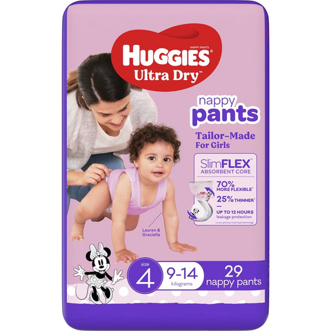 Huggies Ultra Dry Nappy Pants Girls Size 4 (9-14kg) 29 Pack