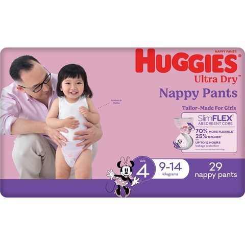 Huggies Ultra Dry Nappy Pants Girls Size 4 (9-14kg) 29 Pack