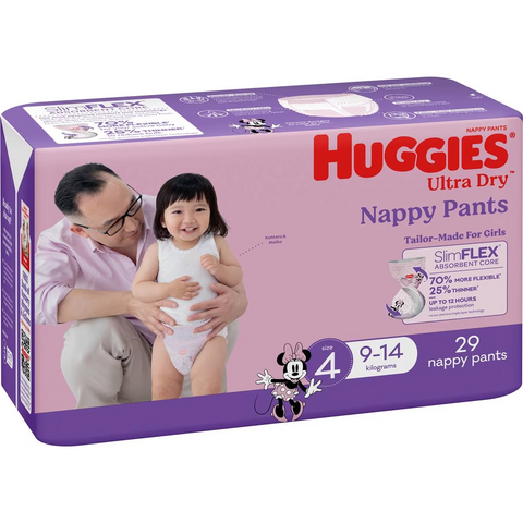 Huggies Ultra Dry Nappy Pants Girls Size 4 (9-14kg) 29 Pack