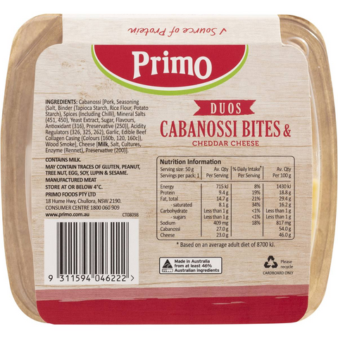 Primo Duos Cabanossi & Cheese Snack 50g