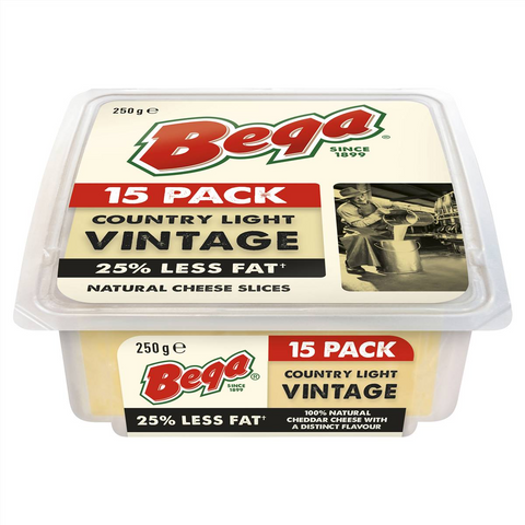 Bega Light Vintage 25% Reduced Fat Cheese Slices 15 Pack 250g