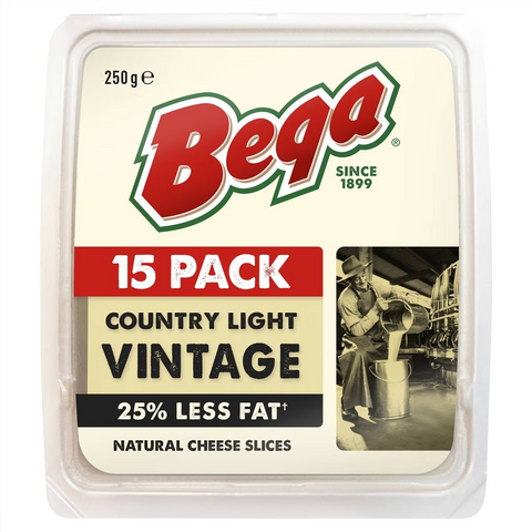 Bega Light Vintage 25% Reduced Fat Cheese Slices 15 Pack 250g