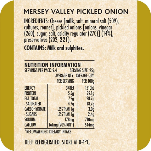 Mersey Valley Pickled Onion Cheddar Cheese 235g