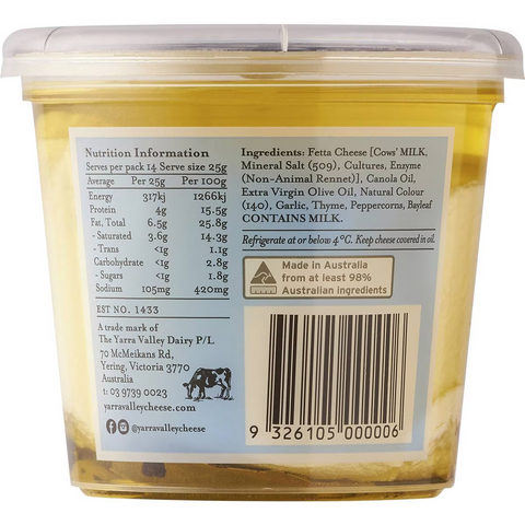 Yarra Valley Cheese Marinated Persian Fetta 350g