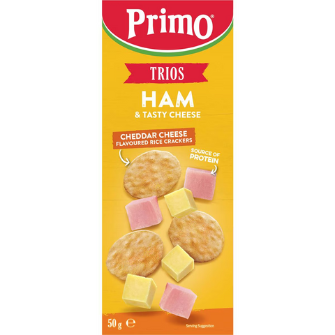 Primo Trios Ham & Tasty Cheese With Cheddar Cheese Crackers 50g