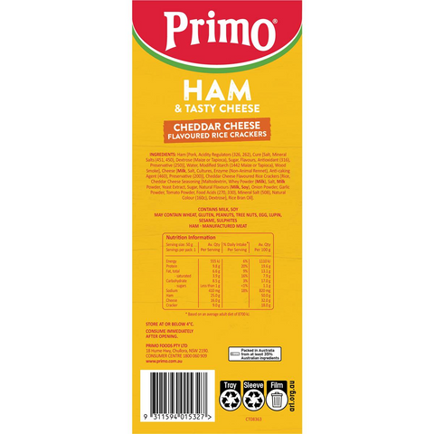 Primo Trios Ham & Tasty Cheese With Cheddar Cheese Crackers 50g