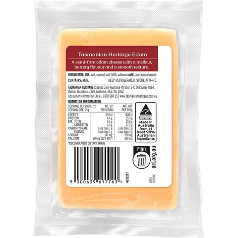 Tasmanian Heritage Edam Cheese 180g