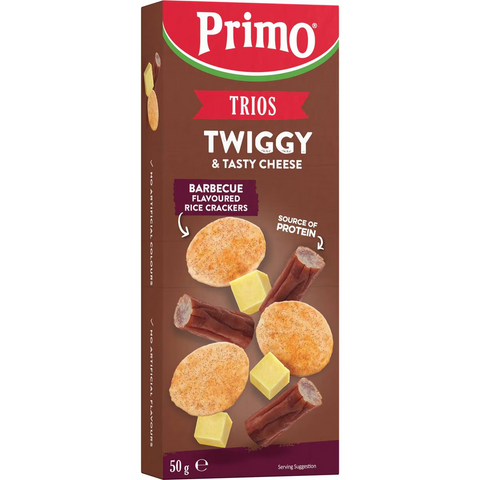 Primo Trios Twiggy Tasty Cheese & Barbeque Rice Crackers 50g