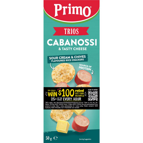 Primo Trios Cabanossi Tasty Cheese Sour Cream & Chives Crackers 50g