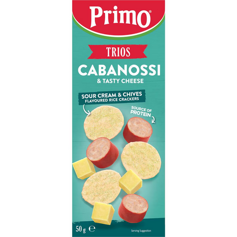 Primo Trios Cabanossi Tasty Cheese Sour Cream & Chives Crackers 50g