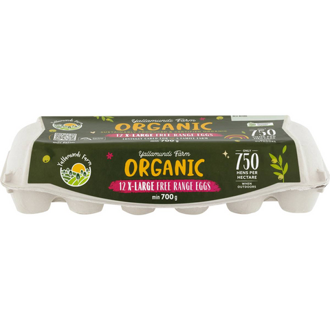 Yallamundi Farm Organic 12 Extra Large Free Range Eggs 700g