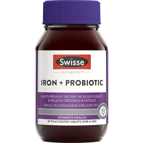 Swisse Ultiboost Iron + Probiotic Capsules Helps Relieve Fatigue 30 Pack