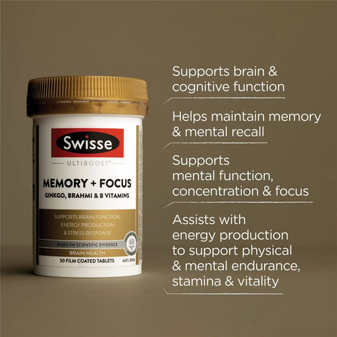 Swisse Ultiboost Memory + Focus Tablets Supports Brain Health 50 Pack