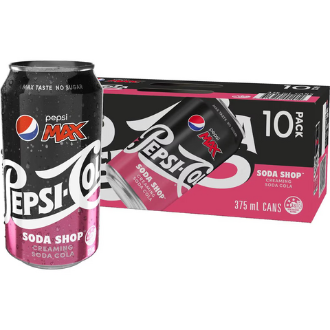 Pepsi Max No Sugar Creaming Soda Cola Soft Drink Cans Multipack 375ml X 10 Pack