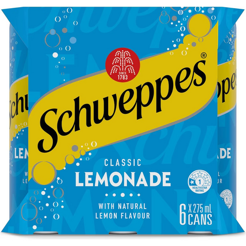 Schweppes Lemonade Soft Drink Mini Cans Multipack 275ml X 6 Pack