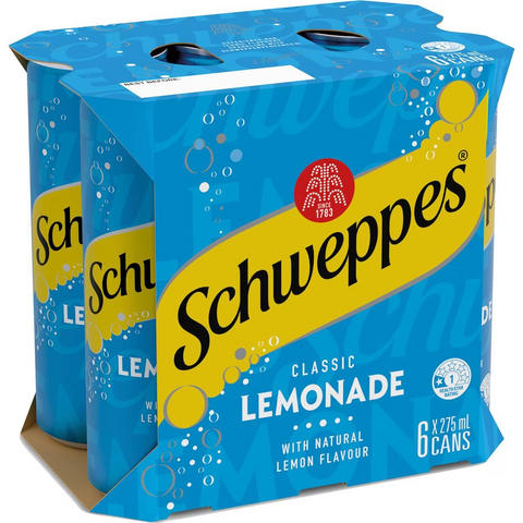 Schweppes Lemonade Soft Drink Mini Cans Multipack 275ml X 6 Pack