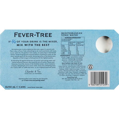 Fever-tree Mediterranean Tonic Cans 150 Ml X8 Pack