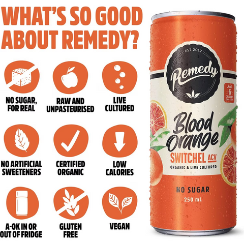 Remedy Switchel Blood Orange Cans 250ml X4 Pack