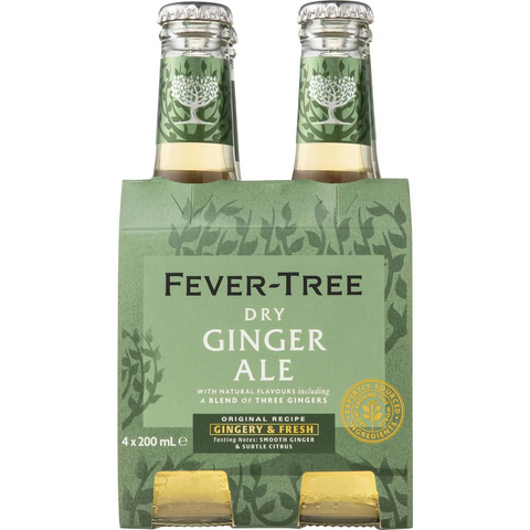 Fever-tree Premium Dry Ginger Ale Bottles 200ml X 4 Pack