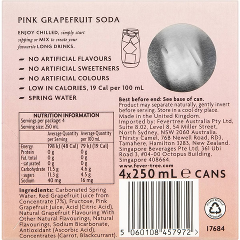 Fever-tree Pink Grapefruit Soda 250ml X 4 Pack