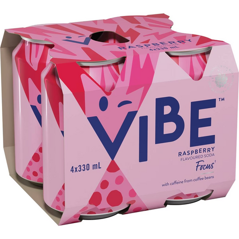 Vibe Focus With Caffeine Raspberry Soft Drink Multipack Cans 330ml X 4