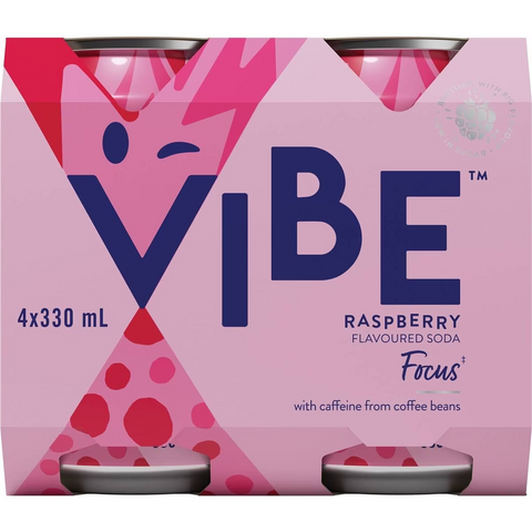 Vibe Focus With Caffeine Raspberry Soft Drink Multipack Cans 330ml X 4