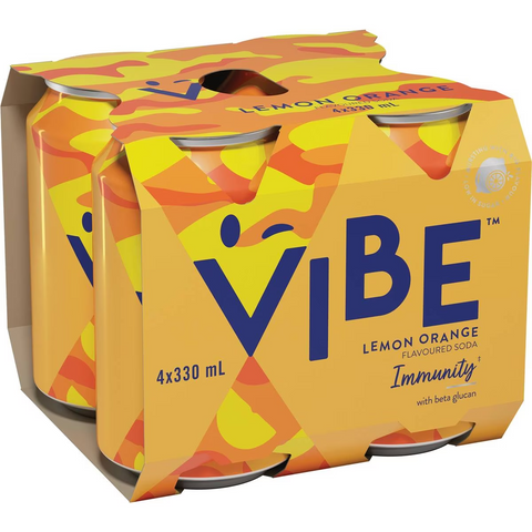 Vibe Immunity With Beta Glucan Lemon Orange Soft Drink Cans 330ml X 4 Pack