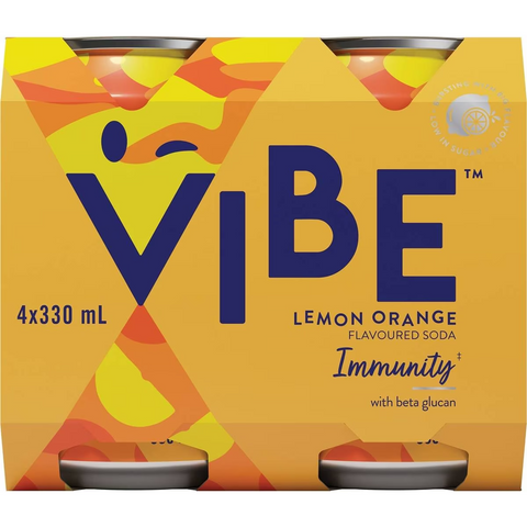 Vibe Immunity With Beta Glucan Lemon Orange Soft Drink Cans 330ml X 4 Pack