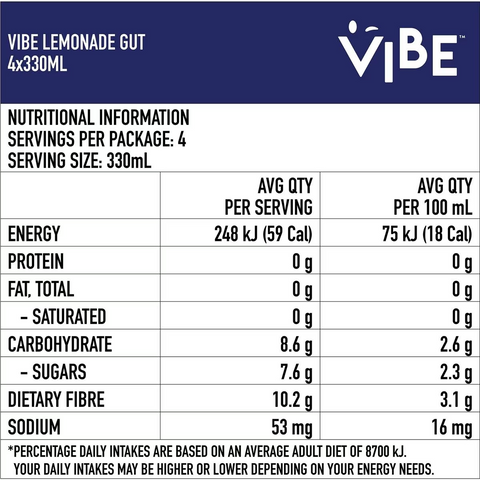 Vibe Gut With Prebiotics Lemonade Soft Drink Multipack Cans 330ml X 4