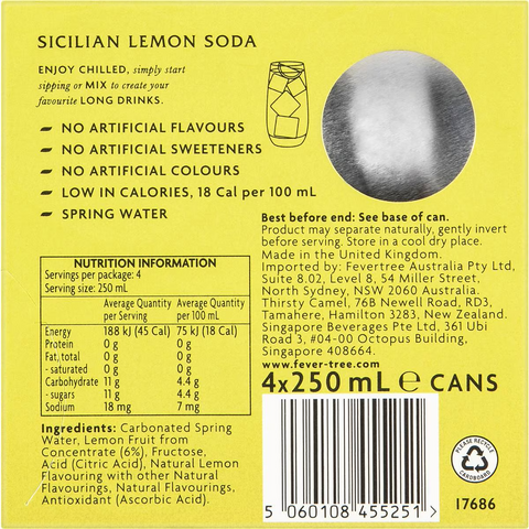 Fever-tree Sicilian Lemon Soda 250ml X 4 Pack