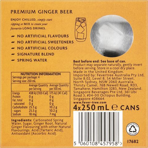 Fever-tree Premium Ginger Beer 250ml X 4 Pack